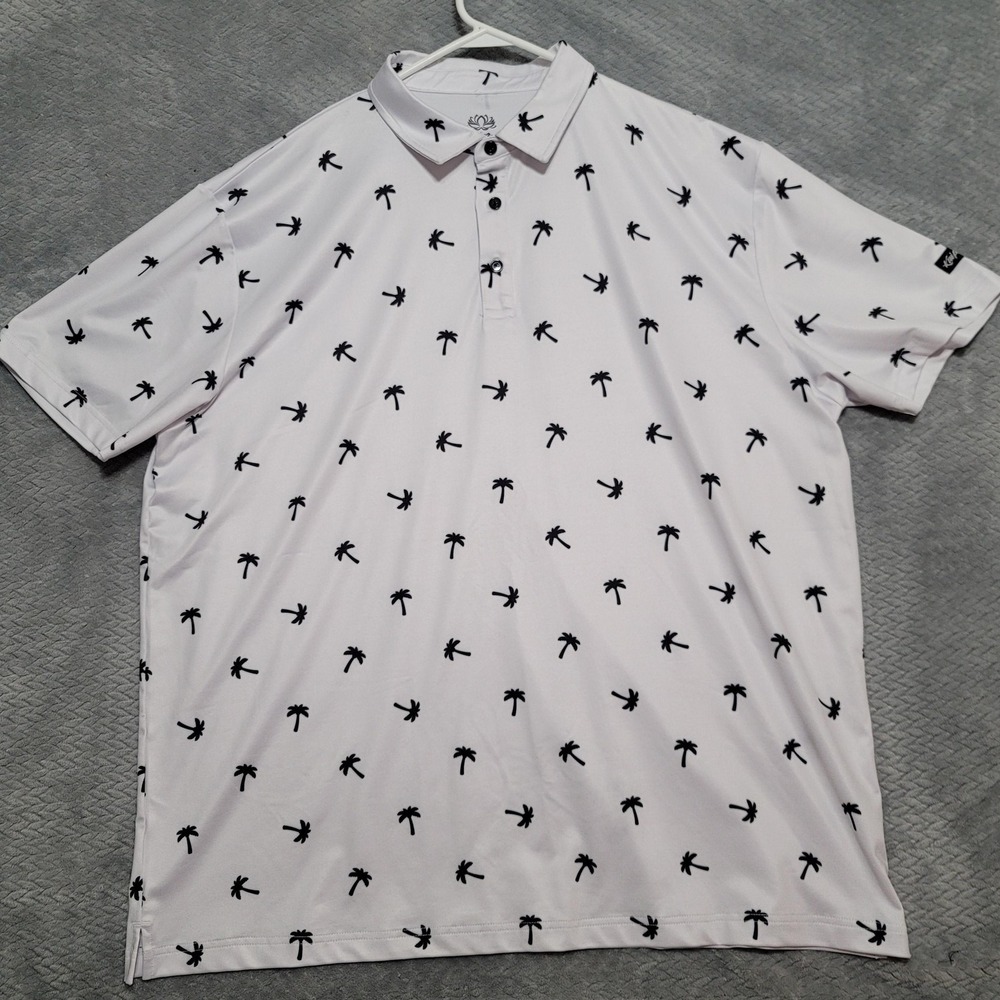 Kaipar Polo Shirt Mens 3XL White Palm Tree Print Golf Casual Performance